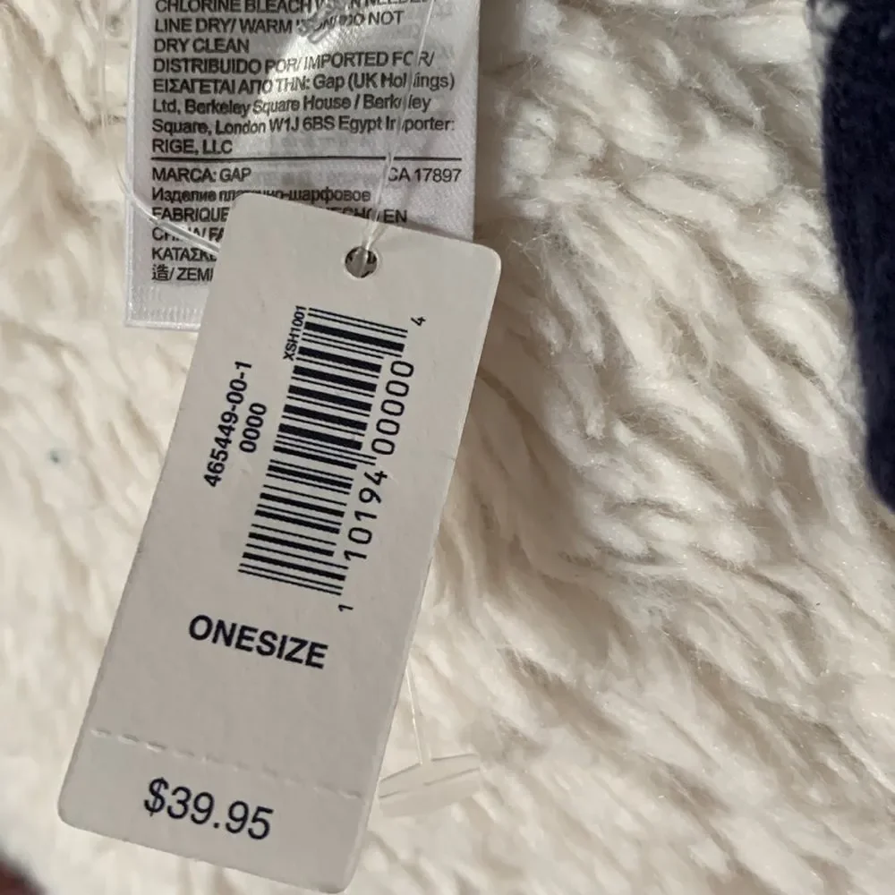 NWT Gap Navy Blue/Grey Stars Oversized Wrap with Fringe